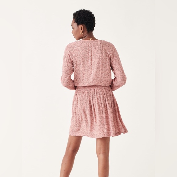 $178 NWT Faherty Montana Mauve Leaf Batik Long Sleeve Mini Dress Boho Casual - Picture 5 of 11